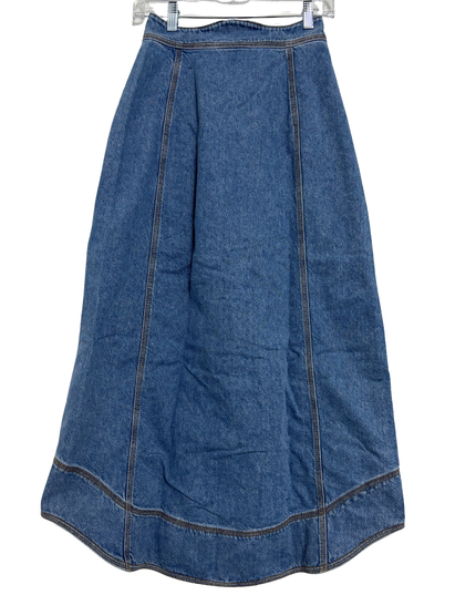 Farm Rio Medium Wash Denim Wave Button-Front Maxi Skirt