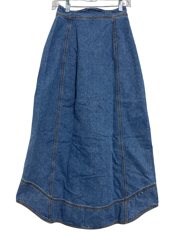 Farm Rio Medium Wash Denim Wave Button-Front Maxi Skirt