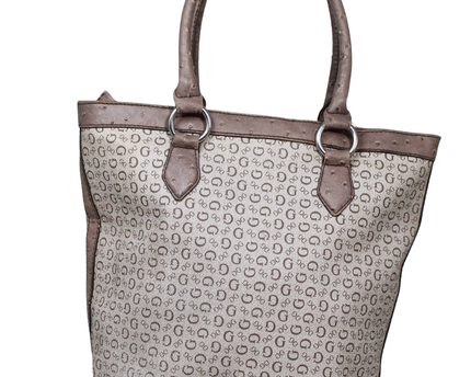 Guess Brown Logo Print Ostrich Trim Tote Bag
