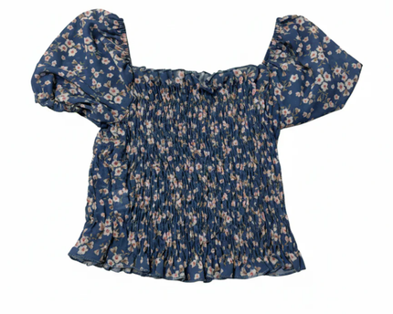 ITALY Series Blue Floral Smocked Puff Sleeve Top