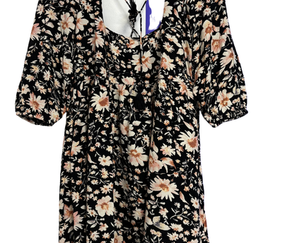 American Eagle Black Floral Square Neck Mini Dress