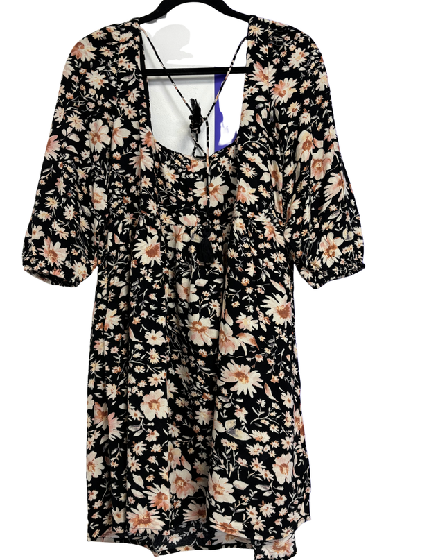 American Eagle Black Floral Square Neck Mini Dress