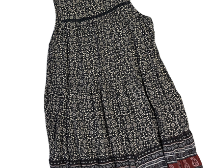 American Eagle Outfitters Black/Cream Patterned Boho Tassel Mini Dress
