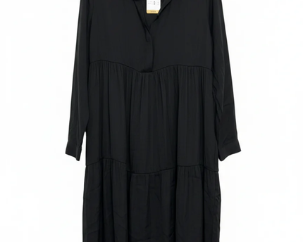 Nice & Chic Black Tiered Long Sleeve Shirt Dress