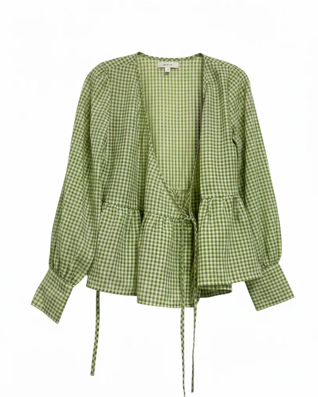 Atmos&Here Green Gingham Wrap Peplum Blouse
