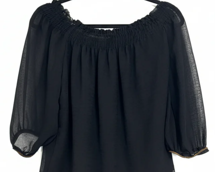 Zara Basic Black Off-the-Shoulder Smocked Blouse