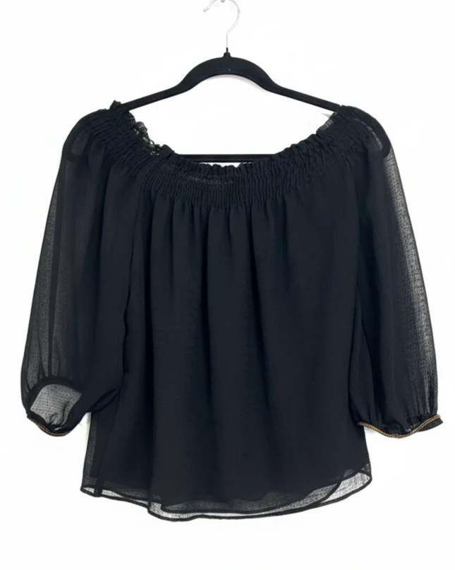 Zara Basic Black Off-the-Shoulder Smocked Blouse