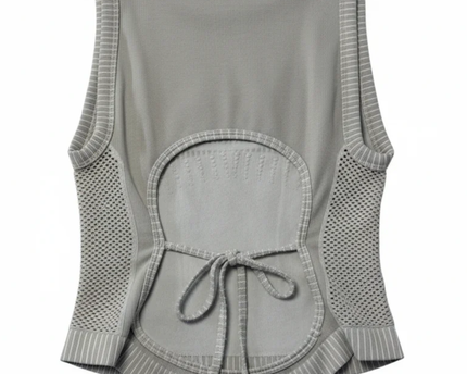 Iets Frans Grey Ribbed Open Back Mesh Crop Top