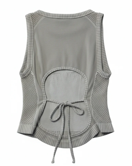 Iets Frans Grey Ribbed Open Back Mesh Crop Top