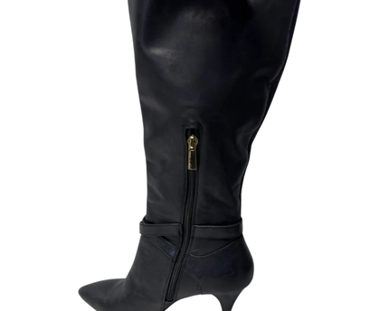 Vince Camuto Black Leather Pointed-Toe Heeled Boots