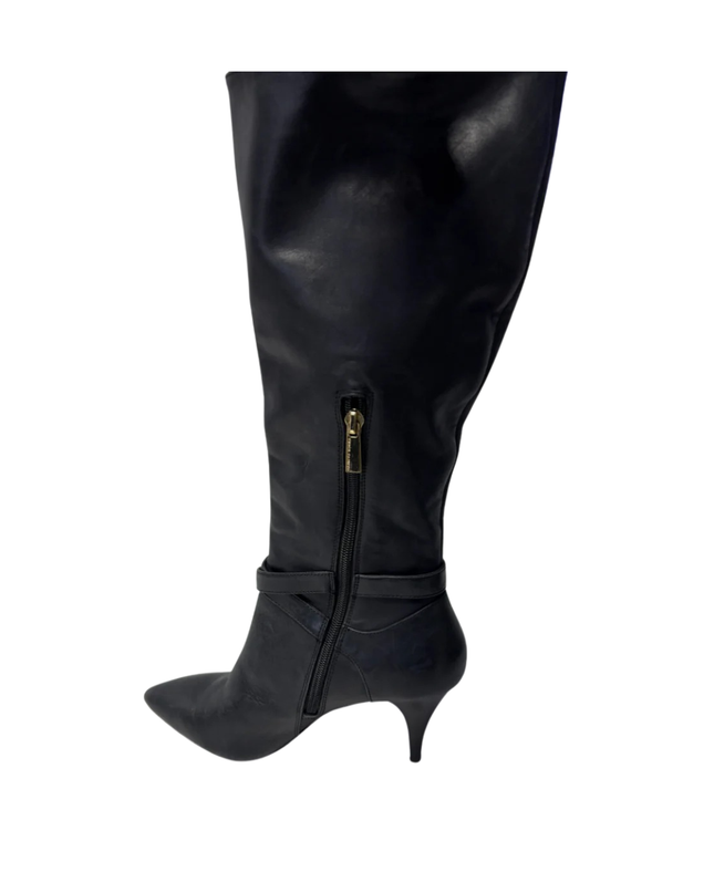 Vince Camuto Black Leather Pointed-Toe Heeled Boots