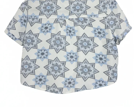 Forever 21 White/Blue Mandala Print Cropped Shirt