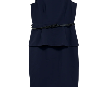 Calvin Klein Navy Blue Peplum Sheath Dress with Belt