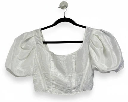 Topshop White Puff Sleeve Corset Style Crop Top