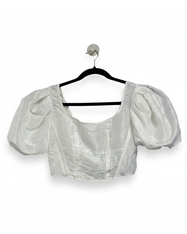 Topshop White Puff Sleeve Corset Style Crop Top