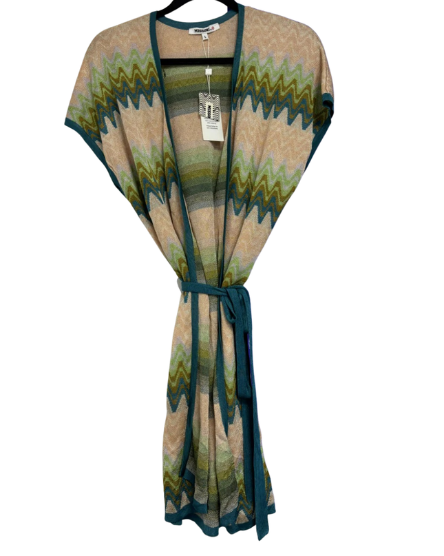 Missoni Green Zigzag Knit Tie-Waist Overcoat W/Tags