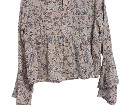 Aeropostale Beige Floral Peplum Blouse with Flared Sleeves
