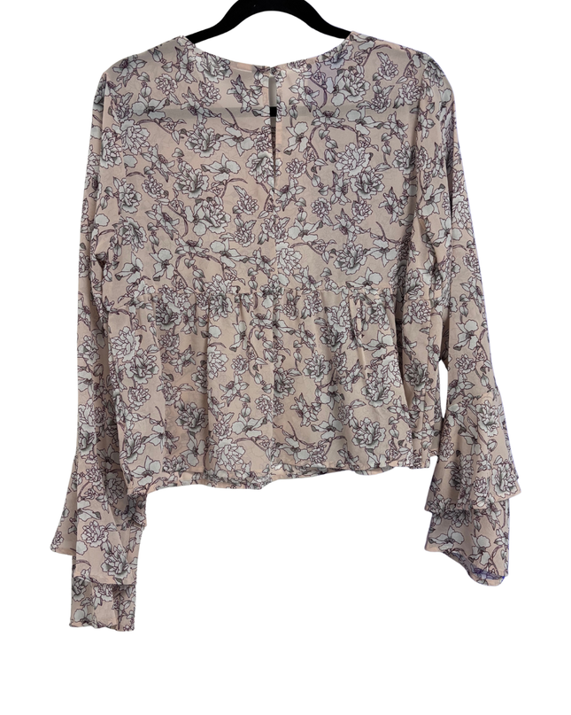 Aeropostale Beige Floral Peplum Blouse with Flared Sleeves