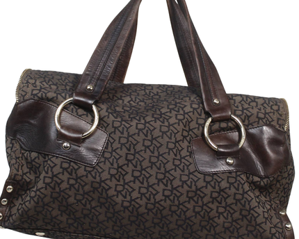 DKNY Brown Monogram Canvas and Leather Satchel Bag