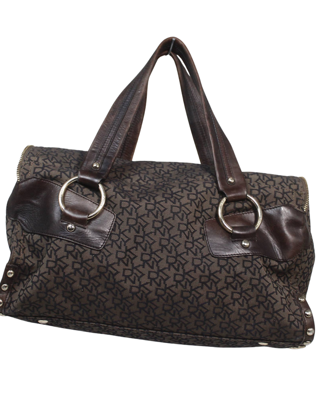 DKNY Brown Monogram Canvas and Leather Satchel Bag