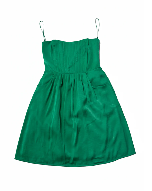 Mango Suit Emerald Green Pleated Strappy Mini Dress