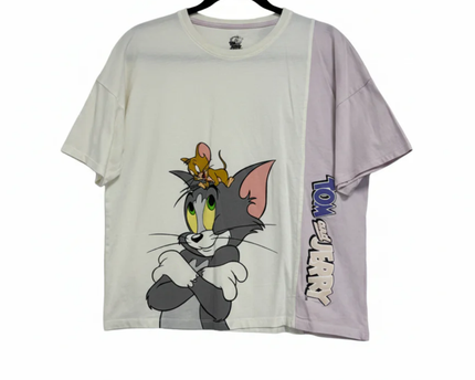 Tom and Jerry Off-white Graphic Tee with Colorblock Panel