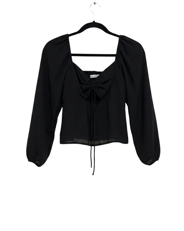 Abercrombie & Fitch Black Puff Sleeve Tie-Front Blouse