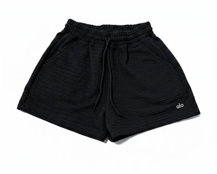 Alo Yoga Black Textured Drawstring Active Shorts