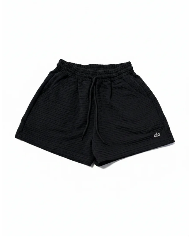 Alo Yoga Black Textured Drawstring Active Shorts