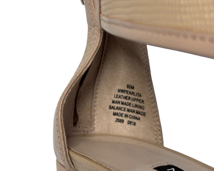 Nine West Beige Pearlita Strappy Block Heels