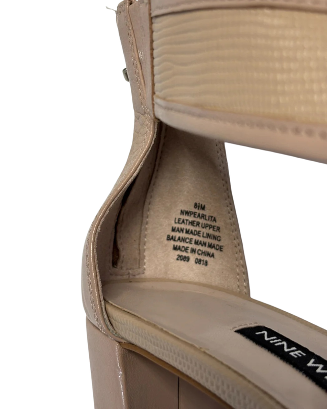 Nine West Beige Pearlita Strappy Block Heels