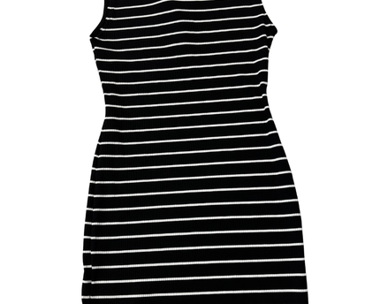 LCW Black & White Striped Sleeveless Polo Dress