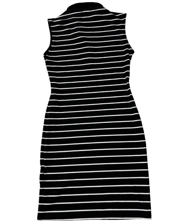 LCW Black & White Striped Sleeveless Polo Dress