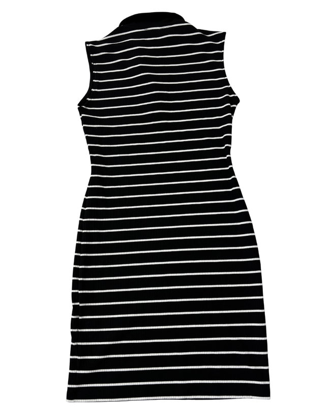 LCW Black & White Striped Sleeveless Polo Dress