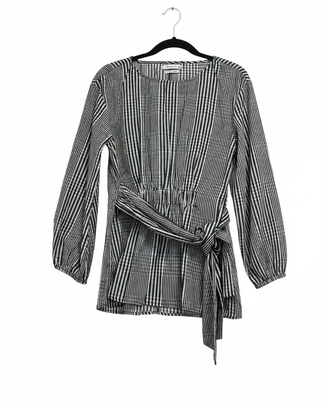 Reserved Black and White Gingham Wrap Blouse