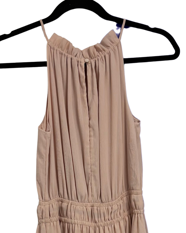 H&M Peach Sleeveless Ruffle Neck Smocked Midi Dress