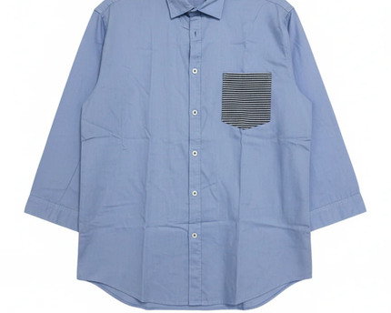 ZARA MAN Blue Asian Fit Shirt with Striped Contrast Pocket