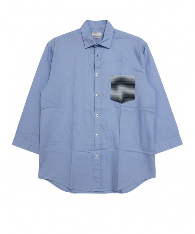 ZARA MAN Blue Asian Fit Shirt with Striped Contrast Pocket
