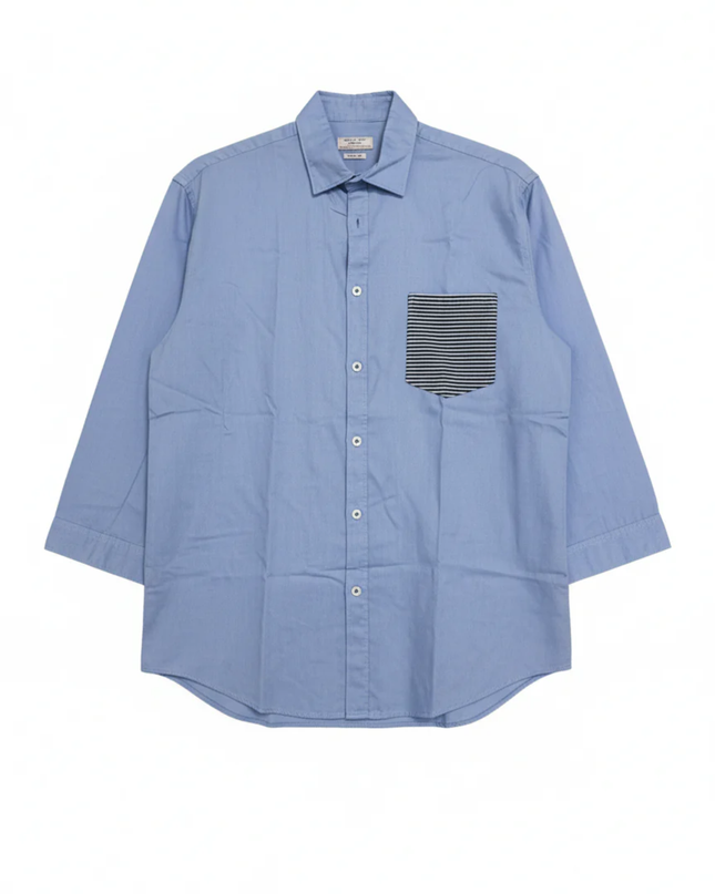 ZARA MAN Blue Asian Fit Shirt with Striped Contrast Pocket