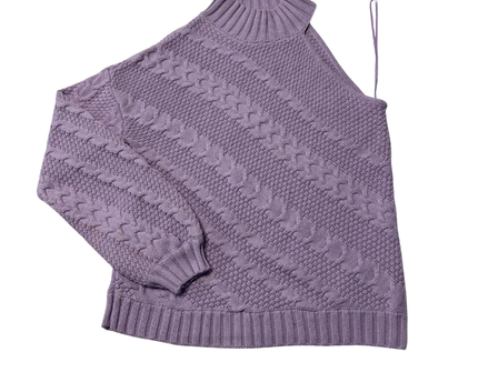 INC International Concepts Purple One Shoulder Cable Knit Mock Neck Sweater