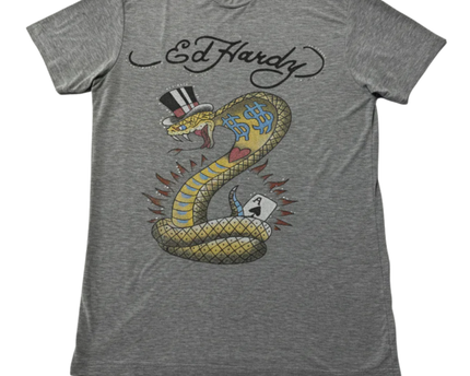 Ed Hardy Grey Snake and Ace Graphic Tee