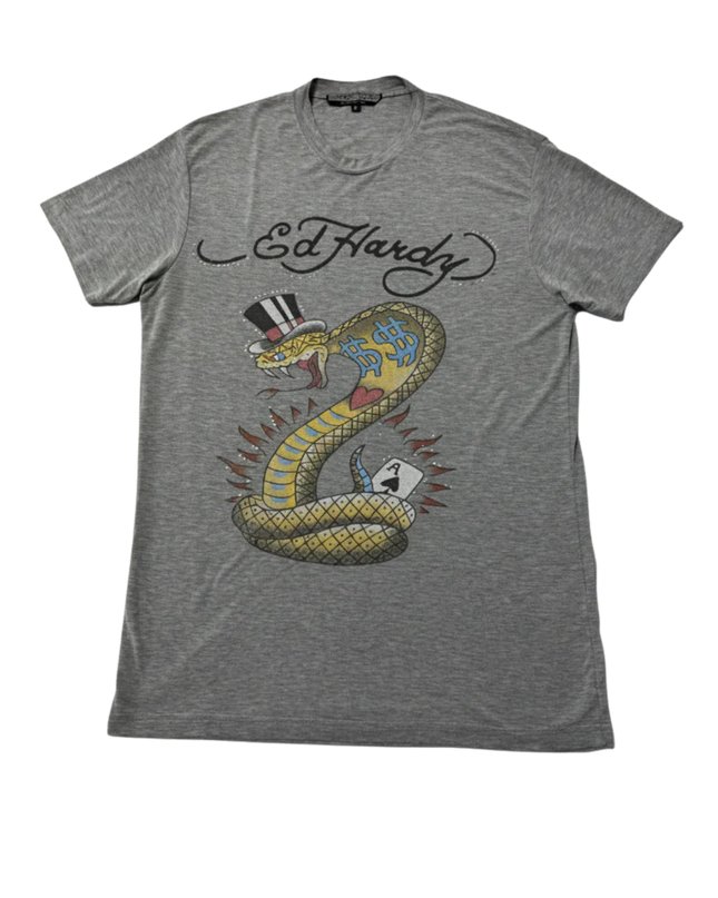 Ed Hardy Grey Snake and Ace Graphic Tee