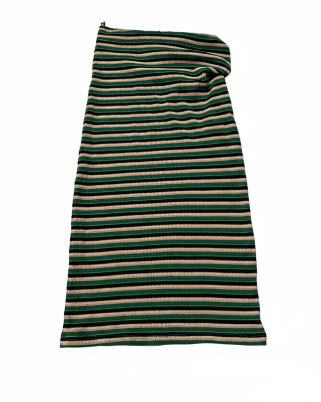 Reserved Green/Multicolor Striped Knit Midi Skirt W/Tags