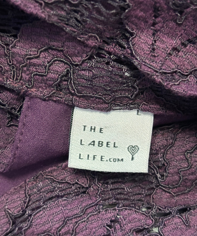 The Label Life Purple Floral Lace High-Neck Sleeveless Peplum Top