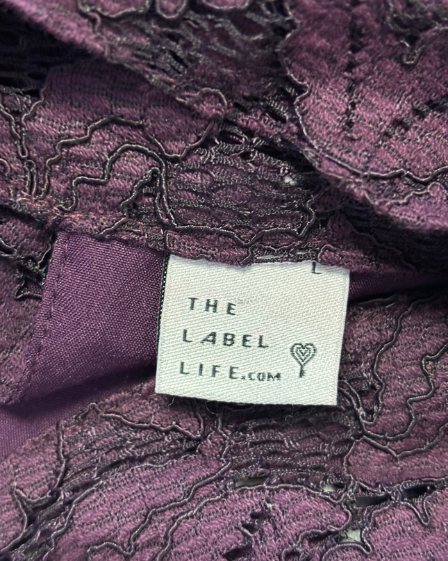 The Label Life Purple Floral Lace High-Neck Sleeveless Peplum Top
