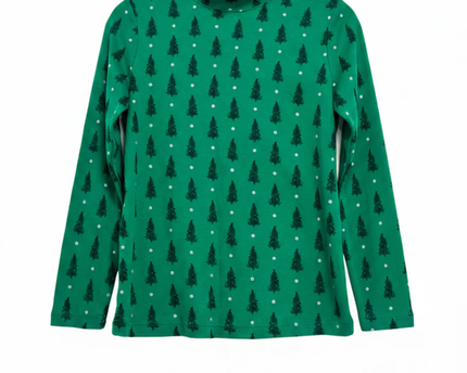 Karen Scott Green Christmas Tree Mock Neck Long Sleeve Top
