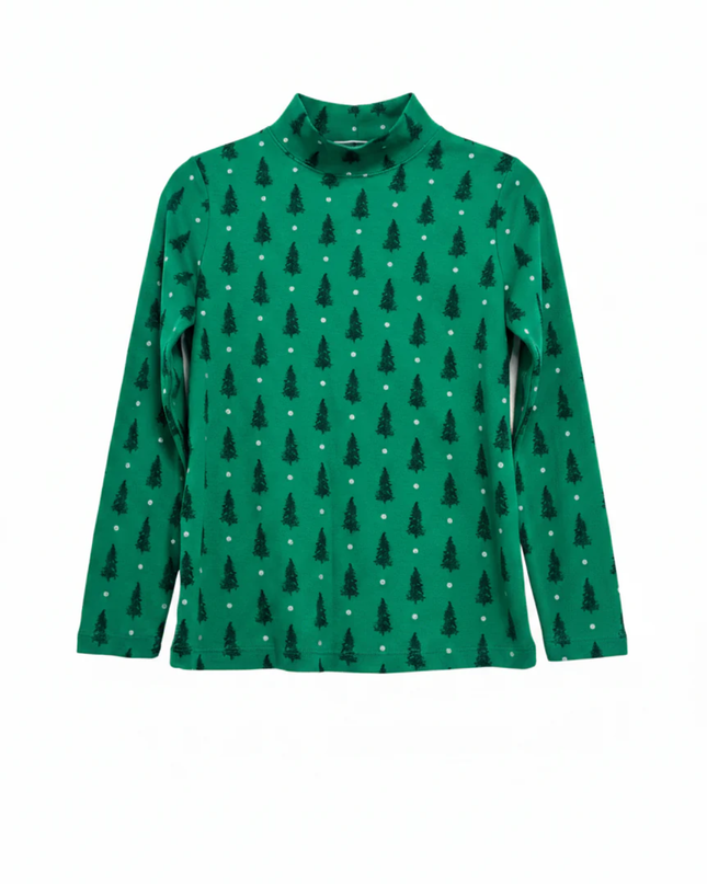 Karen Scott Green Christmas Tree Mock Neck Long Sleeve Top