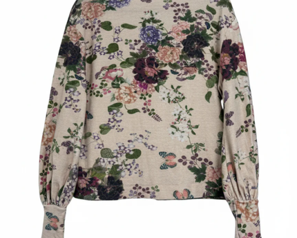 Stradivarius Pink Floral High Neck Puff Sleeve Top