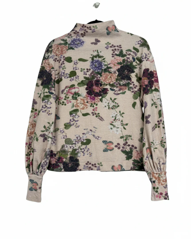 Stradivarius Pink Floral High Neck Puff Sleeve Top