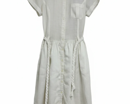 Sacoor Brothers White Ramie Button-Down Midi Shirt Dress